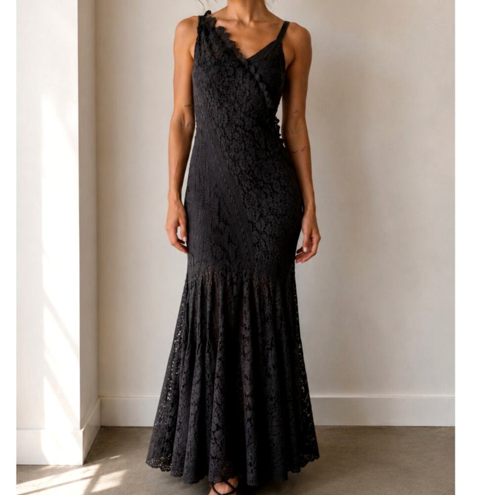 Vintage 2006 Gary Graham Black Lace Mermaid Maxi Dress Archive Romantic Gothic-6